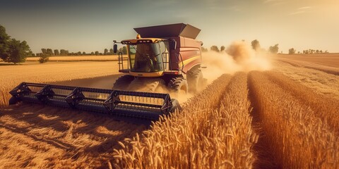 Fototapeta premium AI Generated. AI Generative. Photo illustration of harvester combine at wheat field. Graphic Art