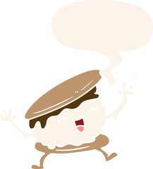 smore cartoon with speech bubble in retro style