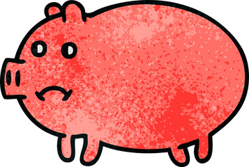 retro grunge texture cartoon of a pig