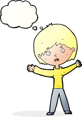 cartoon worried woman with thought bubble