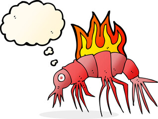 cartoon hot shrimp with thought bubble
