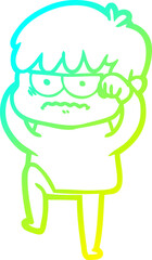 Fototapeta premium cold gradient line drawing of a annoyed cartoon boy