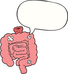 cartoon repaired intestines with speech bubble