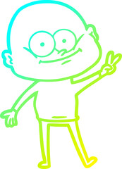 cold gradient line drawing of a cartoon bald man staring
