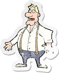 retro distressed sticker of a cartoon shocked man