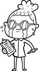 cartoon crying woman wearing spectacles