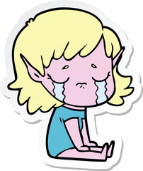 sticker of a cartoon crying elf girl