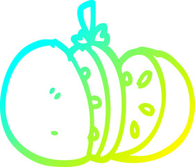 cold gradient line drawing of a cartoon cut orange