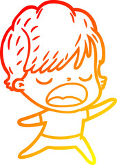 warm gradient line drawing of a cartoon woman talking