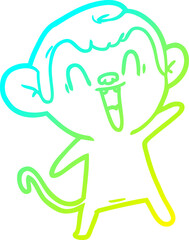 cold gradient line drawing of a cartoon laughing monkey