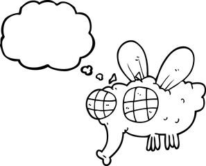 freehand drawn thought bubble cartoon fly
