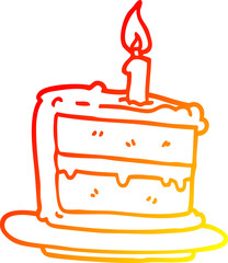 warm gradient line drawing of a cartoon birthday cake