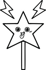 line drawing cartoon of a magic wand
