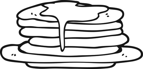 freehand drawn black and white cartoon stack of pancakes