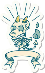 sticker of a tattoo style skeleton demon character