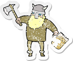 retro distressed sticker of a cartoon drunk viking