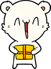 polar bear with christmas present cartoon