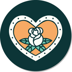 sticker of tattoo in traditional style of a heart and flowers