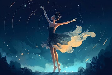 Obraz na płótnie Canvas illustration, ballerina dancing with fireflies, ai generative