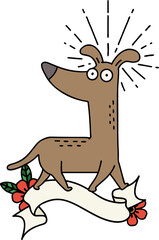 scroll banner with tattoo style surprised dog