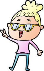 cartoon happy woman wearing spectacles