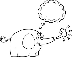 freehand drawn thought bubble cartoon elephant squirting water