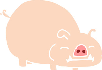flat color illustration cartoon pig
