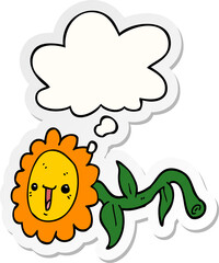 cartoon flower with thought bubble as a printed sticker