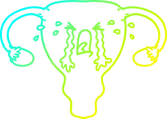 cold gradient line drawing of a cartoon uterus crying