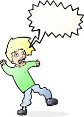 cartoon terrified man with speech bubble