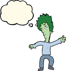 cartoon vampire man with thought bubble