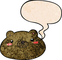 cartoon bear with speech bubble in retro texture style