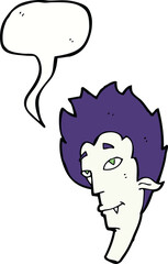 cartoon vampire head with thought bubble