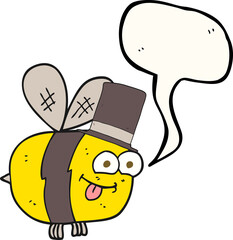 freehand drawn speech bubble cartoon bee wearing hat