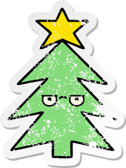 distressed sticker of a cute cartoon christmas tree