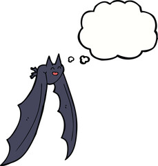 cartoon flying bat with thought bubble