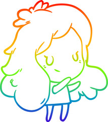 rainbow gradient line drawing of a cute girl