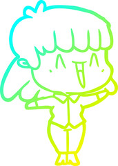 cold gradient line drawing of a cartoon woman