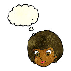 cartoon female face with thought bubble