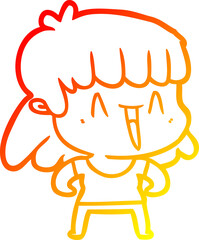 warm gradient line drawing of a cartoon woman