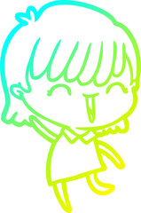 cold gradient line drawing of a cartoon woman