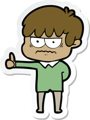 sticker of a annoyed cartoon boy