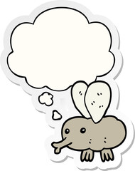 cartoon fly with thought bubble as a printed sticker