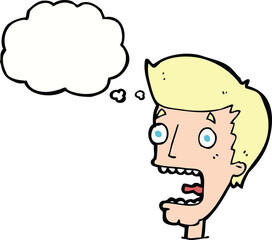 cartoon terrified man with thought bubble