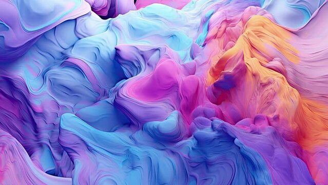 Blue and pink abstract thick layered paint motion video, wavy background movement, psychedelic and calming concept, high quality flowing material, dreamy plastic idea