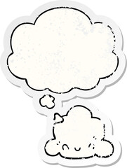 cartoon cloud with thought bubble as a distressed worn sticker