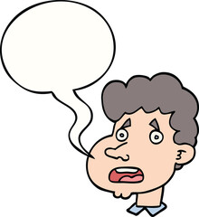 cartoon shocked man with speech bubble