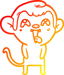 warm gradient line drawing of a crazy cartoon monkey