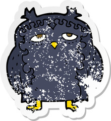 retro distressed sticker of a cartoon wise old owl