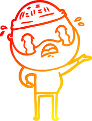 warm gradient line drawing of a cartoon bearded man crying